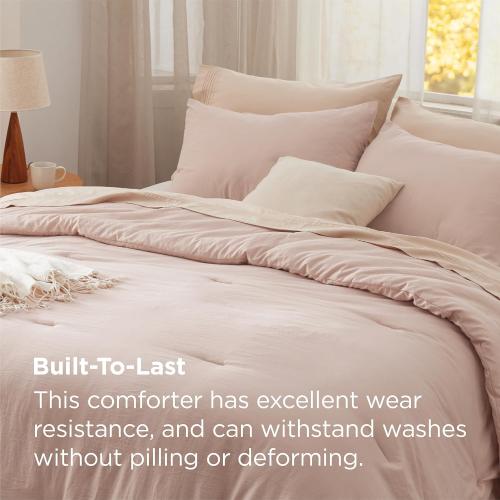 Bedsure Queen Light Pink Soft Prewashed Bedding for All Seasons,GentleSoft Lightweight Comforter