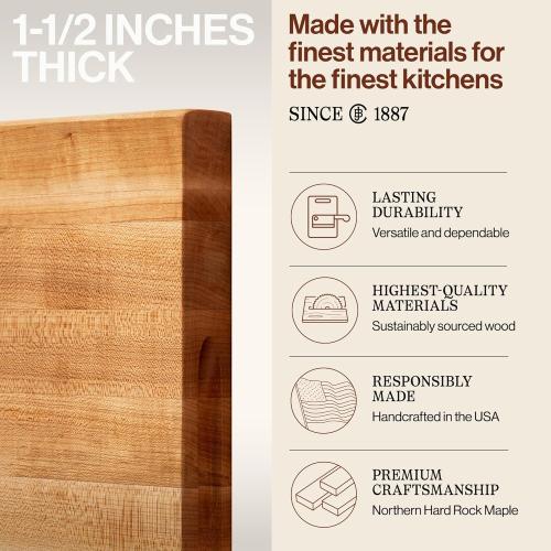 John Boos R-Board Series Rectangular Wooden Maple Cutting Board, 12-lb Reversible Butcher Block with Edge-Grain & Finger Grips – Made in the USA