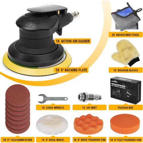 Autolock 5 Inche Air Random Orbital Sander, Pneumatic Palm Car Sander For Wood Polisher Metal, Auto Body Work, Da Sanders, Dual-action Sander