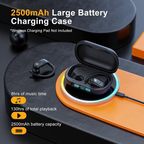Jzones Wireless Earbuds Bluetooth Headphones 130Hrs Playtime with 2500mAh Wireless Charging Case LED Diaplay Hi-Fi Waterproof Over Ear Earphones for Sports Running Workout Gaming