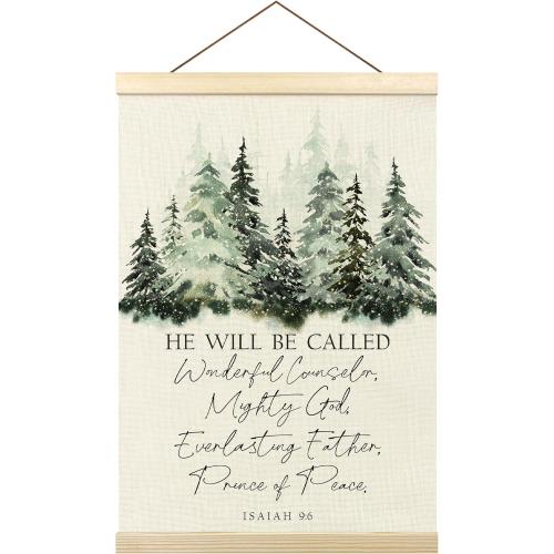 Christian Christmas Poster Hanger Frame, Christmas Winter Wall Decor, Bible Verse Christmas Religious Wall Hanging Decor for Home Church, Winter Forest Wall Art Prints with Wood Frames, 12x16in