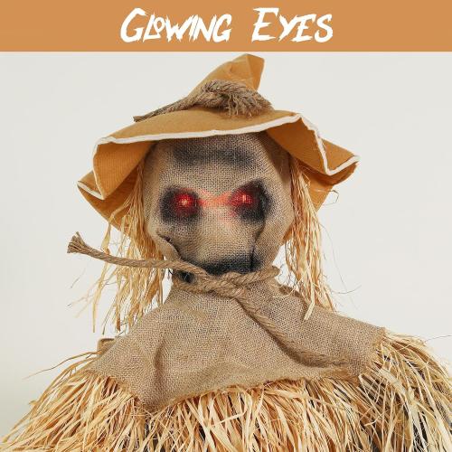 Halloween Decorations- 4Ft Scary Sitting Scarecrow with Spooky Sound Glowing Eyes, Animatronic Scary Props Decor for Home Party Indoor Porch Yard Decoration