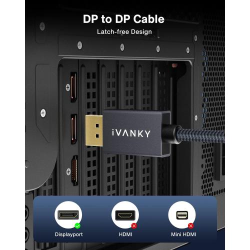 IVANKY Display Port Cable 10ft, Display Port Cord, [4K@60Hz, 2K@165Hz, 2K@144Hz], Gold-Plated Braided High Speed DP to DP Cable 10ft, DisplayPort 1.2 Cord for Gaming Monitor, TV, PC, Laptop