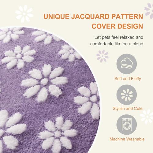 Dog Bed, Cute Thick Dog Bed for Crate Kennel, Fluffy Pet Bed with Removable Washable Cover and Anti-Slip Bottom Purple Flower