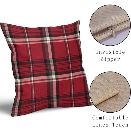 Green Christmas Plaid Pillow Covers 20x20 Set of 2 Xmas Buffalo Tartan Print Holiday Decorative Throw Pillows Outdoor Pillowcase Square Linen Farmhouse Cushion Case Decor for Couch Sofa Bed