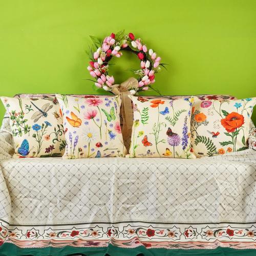 ONWAY Spring Summer Outdoor Waterproof Pillow Covers Set of 4 Floral Farmhouse Throw Pillows Decorative Cushion Cases for Outdoor Couch Sofa Patio Furniture Home Decoration (Beige, 18x18 Inch)