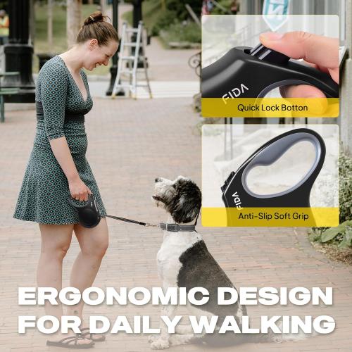 Fida Retractable Dog Leash X-Small Breed, 10 ft Durable Pet Walking Leash for Extra Small Dogs/Cats/Small Animals up to 18 lbs, 360° Tangle Free, Black