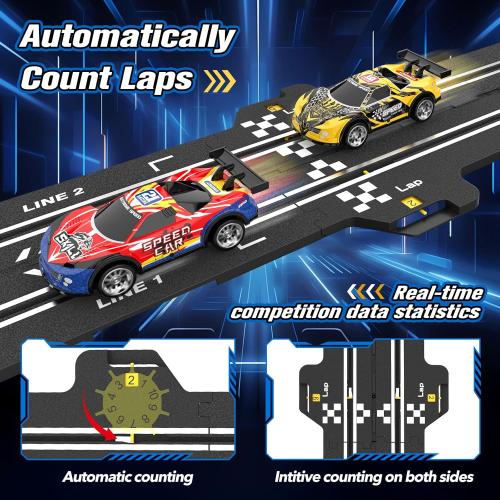 3-in-1 Slot Car Race Track Sets with 4 High-Speed Cars, Electric Track, Dual Racing Game with Lap Counter & 2 Controllers, and Circular Overpass Design – Toy Gift for Boys Kids Ages 6-8 8-12