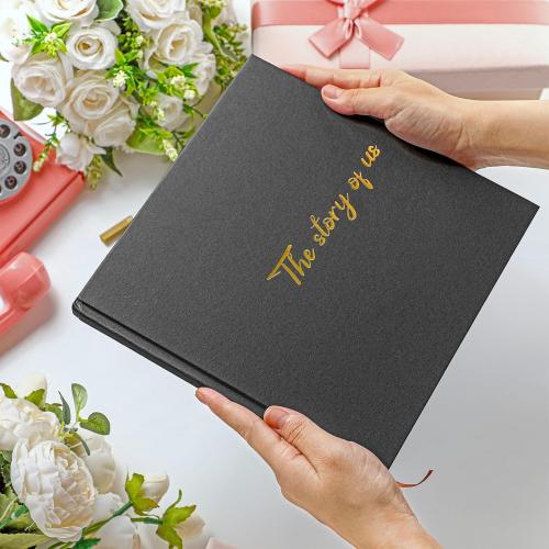 Colarr Hardcover Couples Scrapbook 144 Pages 8.7 x 8.7 Wedding Couples Photo Album Scrapbook Journal for 1 Year Wedding Memory Anniversary Photo Book Gift with 2 Markers(Black)