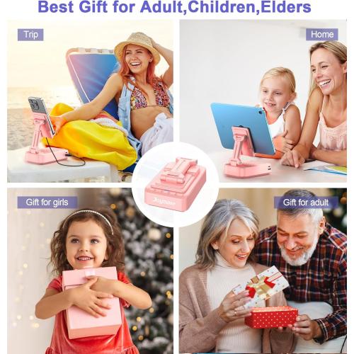 Gifts for Men Women, Phone Stand with Bluetooth Speaker and Charging Function 360° Rotable Angle Adjustable Cell Phone Holder with HD Stereo Sound Fits All Phones,Tablet (Pink)