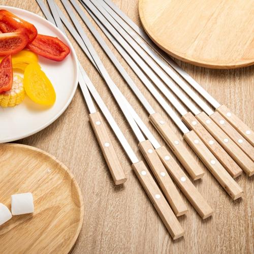 12 Pack Kebab Skewers BBQ Barbecue Skewers Stainless Steel Sticks 23.5 Inch Heavy Duty Large Wide Reusable with Nonslip Wooden Handle Ideal for Shish Kabob Chicken Shrimp and Vegetables