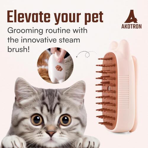 Cat Steam Brush - 2024 New Rechargeable 3-in-1 Hair Comb Self-Cleaning Pet Grooming Tool for Long and Short Hair Cats and Dogs, with Steamy Massage Shedding Relief, Beige