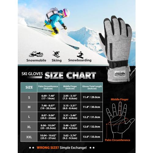 Hikenture Ski Gloves for Men&Women, 3M Thinsulate Waterproof Snow Gloves, Insulated Touchscreen Snowmobile Gloves for Cold Weather, Windproof Warm Skiing Gloves with Pocket