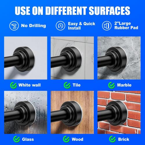 Ausemku Shower Curtain Rod Tension - 26-76 Inch Never Rust Non-Slip Spring Tension Curtain Rod No Drilling Stainless Steel Curtain Rod Use Bathroom Kitchen（Black）