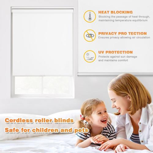 Blackout Roller Shades for Windows, Cordless Free-Stop Blinds with Thermal Insulated,UV Protection Fabric. Pull Down Room Darkening Door Blinds for Home, Office Easy to Install(36 W x 72 H,White)