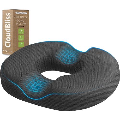 CloudBliss Donut Pillow Stadium Seat Cushion for Tailbone Pain Relief and Hemorrhoids, Memory Foam Seat Chair Cushion, Portable Seat Cushions for Bleachers, Car, Home & Office