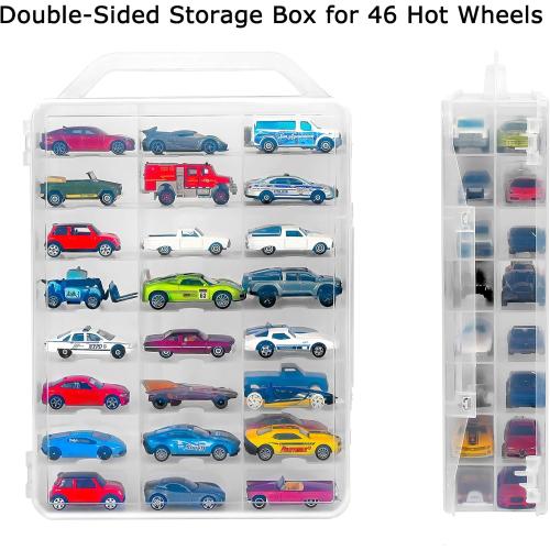KISLANE Double Sided Storage Case for 48 Toy Cars, Matchbox Cars, Portable Transparent Storage Case with 48 Compartments, Case Only (Transparent)…