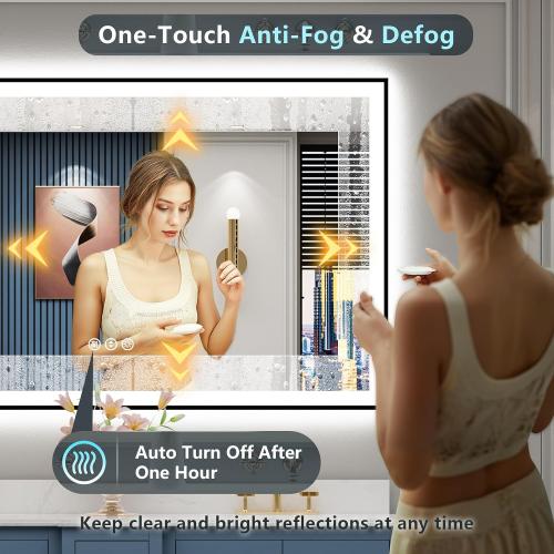 55x40 Black LED Bathroom Mirror, Backlit & Front Lit Lighted Mirror | Metal Framed Anti-Fog Vanity Mirror with Lights, 3 Color Dimmable, Memory, HD Tempered Glass, CRI95, UL Listed, Wall Mounted