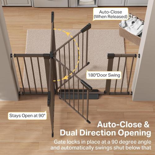 Cumbor 29.7-51.5 in Extra Wide Baby Gate for Stairs, Dog Gate Indoor Brown | Mom's Choice Awards Winner, Auto Close with Double Lock for Doorways, Child Gate for Toddlers & Pets, Pressure Mounted