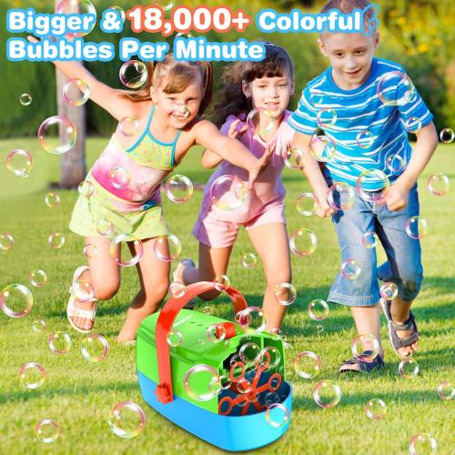 Bubble Machine Durable Automatic Bubble Blower, 18000  Big Bubbles Per Minute Bubbles for Kids Toddlers Bubble Maker Operated by Plugin or Batteries Bubble Toys for Indoor Outdoor Birthday Party