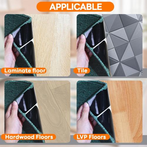 Rug Carpet Non Slip Grippers, Reusable Rug Tape Stickers Pads for Hardwood Floors and Tiles, Double Sided Carpet Grippers for Area Rugs Corners Flat, No Damaging for Floor Removable, 12Pcs