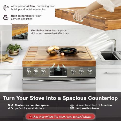 BLUEWEST Noodle Board Stove Cover with Handles, 3 in 1 Wood Stove Top Covers Board for Gas Burners and Electric Stove, Wooden RV Stovetop Cover, Tray for Kitchen Counter Space (Warm Acacia)