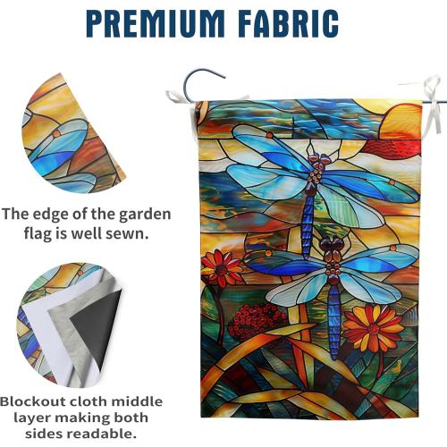 Stained Glass Dragonfly Garden Flag Spring Summer Yard Flag Fall Floral Decorative Flags for Outside 12x18 Double Sided Small Seasonal Lawn Flags Rustic Outdoor Decor