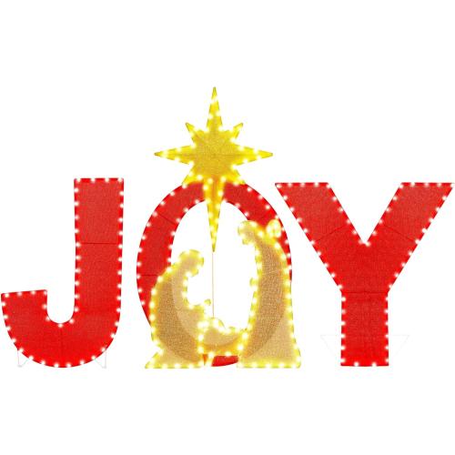 Prsildan 3.3FT x 2FT Christmas Decorations Outdoor- Lighted Joy Yard Sign, Outdoor Nativity Scene Set with 250 LEDs, Outside Christmas Decor for Porch, Lawn