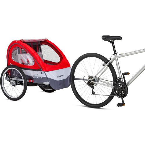 Schwinn Trailblazer Double Child Bike Trailer, Max of 2 Children with Total Weight of 80 lbs., Canopy, 20-Inch Air-Filled Tires, Red