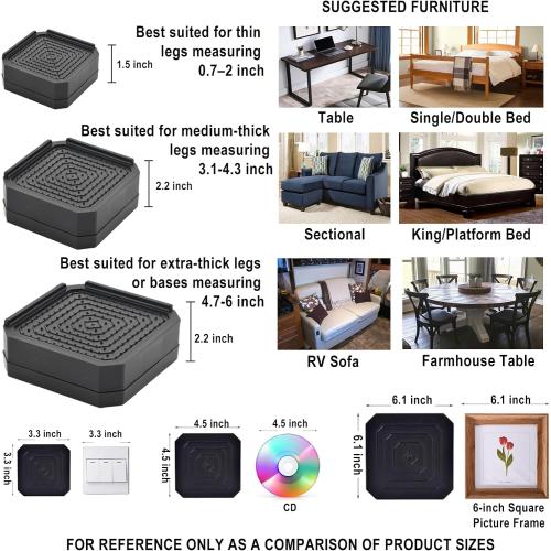 EclatBain Adjustable Bed Risers 3&4.3 Inch, 4000 lbs, 4 Pack Gray