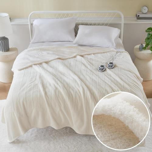 Serta Heated Blanket, Eletric King Size Blanket, Soft, Warm, Fuzzy Heating Blanket King for Office, Couch, 1-12 hr Auto Shut Off Timer, 10 Lv Heat Setting, ETL Certified, King 100 x 90 Ivory
