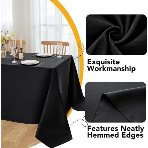 6-Pack Black Tablecloths for Square Tables, 70 x 70 Inches, Stain-Resistant Polyester Fabric for 3 Foot Tables - Washable Table Covers for Weddings, Banquets, Birthday Parties, Events