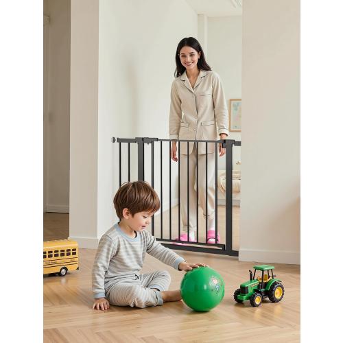 29.5-40.5 Baby Gate for Stairs, Dog Gate for Doorways, Walk Thru Auto Close Metal Baby Safety Gate for The House, Stairs and Doorways, Child Gate Pressure Mounted, Pet Gate for Dog Indoor - Black