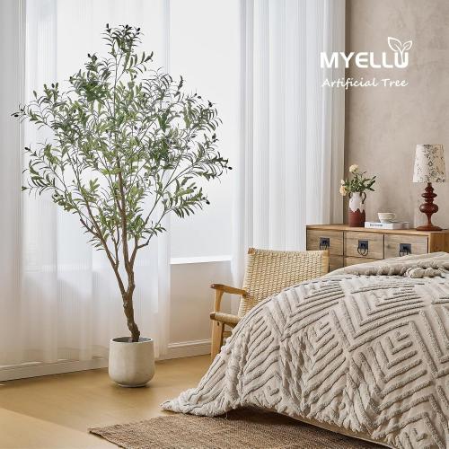 7FT Olive Tree Artificial Plant Decor - Tall Fake Tree for Home Decor Faux Plant Indoor 2000 Leaves Artificial Olive Tree for Living Room Bedroom Office Live Streams Decorative Modern Greenery