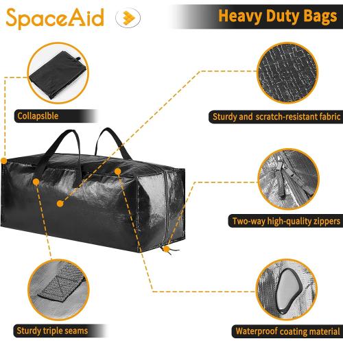 Heavy Duty Moving Bags 8 Pack, Large Storage Totes Bins with Backpack Straps, Strong Handles & Zippers, Packing Moving Boxes Supplies, College Dorm Room Essentials, Black