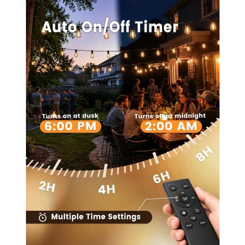 110FT(100 10) Outdoor LED String Lights with 2FT Bulb Spacing, Waterproof, Shatterproof, Dimmable, Warm White, 3 Lighting Modes, Timer, Plug in Hanging Backyard Lights for Outside, Patio