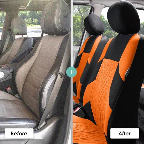 FH Group Full Set Travel Master Car Seat Covers, Airbag and Split Rear Car Seat Cover Universal Fit Interior Accessories for Cars Trucks SUV, Automotive Seat Covers, Orange