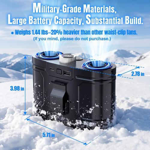 2026 25000MAh AI Portable Waist Fan, 100 Speeds 34000RPM Strong Airflow, Belt Fan with up to 145H of Working Time, Flashlight,Rechargeable Wearable Personal Fans for Outdoor