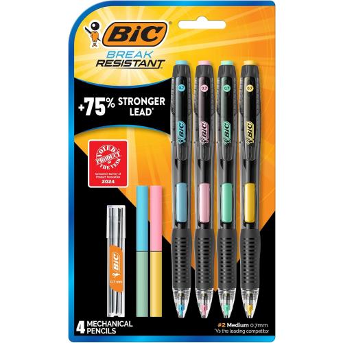 BIC Break Resistant Mechanical Pencils with Erasers, 4-Count Pack
