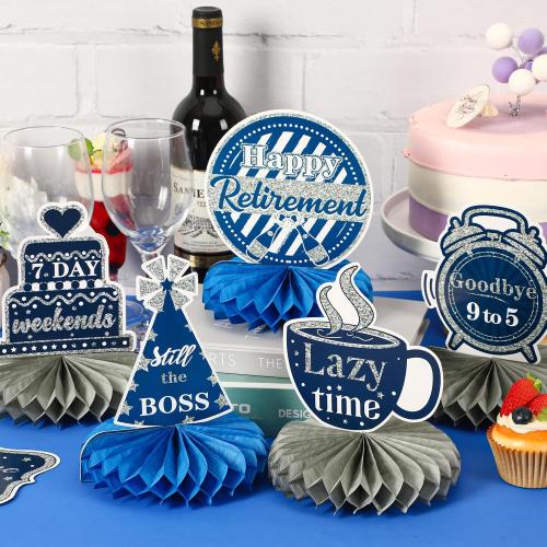 10Pcs Retirement Party Decoration Blue Silver Honeycomb Centerpiece