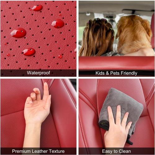 Tesla Model Y Car Seat Covers Nappa Leather Car Interior Seat Airbag Compatible Cushion Cover Full Set Custom Fit 2024 2023 2022 2021 2020, Nappa Wine Red
