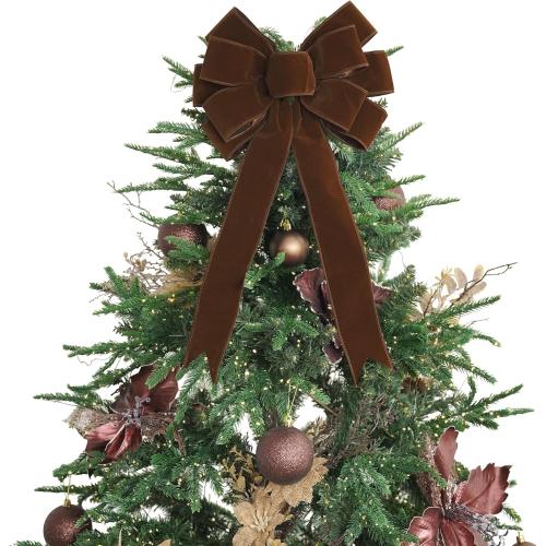 13 Brown Velvet Christmas Tree Topper Bow, Premade, 13 x 20