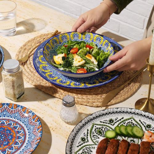 Multicolor 12pc Ceramic Dinnerware 12 Pieces Dinner Set,Plates Pasta Bowls Cereal Bowls Reactive Change Glaze Dish Sets, Modern Stoneware Dishe Bohemian colors (Bohemia)