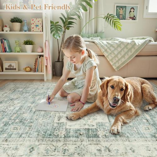 Washable Small  Runner Rug for Bathroom, Non Slip Kitchen Mats for Floor Entryway, Boho Indoor Front Door Mat Low-Pile Runners for Hallways, Farmhouse Rugs for Laundry, Sage Green