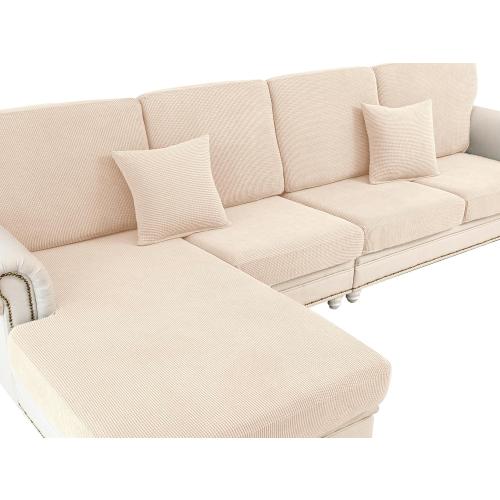 Couch Cushion Covers for Sectional Sofa L Shape Washable Separate Seat Chaise Couch Cover Stretch Sofa Slipcovers with 2 Pcs Pillowcases(2 Seater   1 Chaise, Natural)