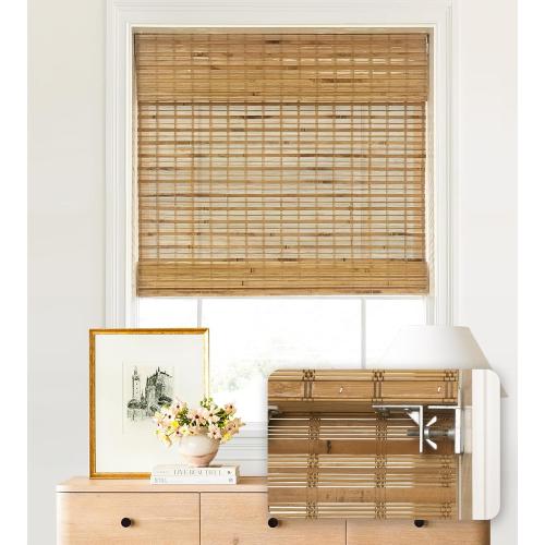 LazBlinds No Tools No Drill Cordless Bamboo Roman Shades, Light Filtering Window Treatment, Roll Up Bamboo Blinds for Windows 36'' W x 64'' H, Dali Native