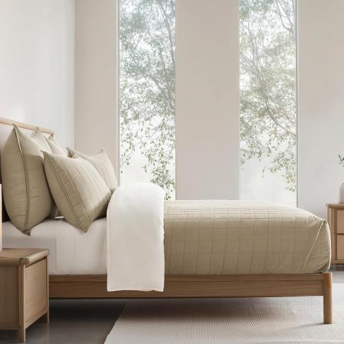 EVERGRACEHOME 100% Cotton Box Stitch Quilt Bedding Set Queen Size 3 Pieces, Garment-Washed Lightweight Soft Cozy Coverlet, Quilted Bedspread Sets with 2 Shams for All Season, Pebble Khaki