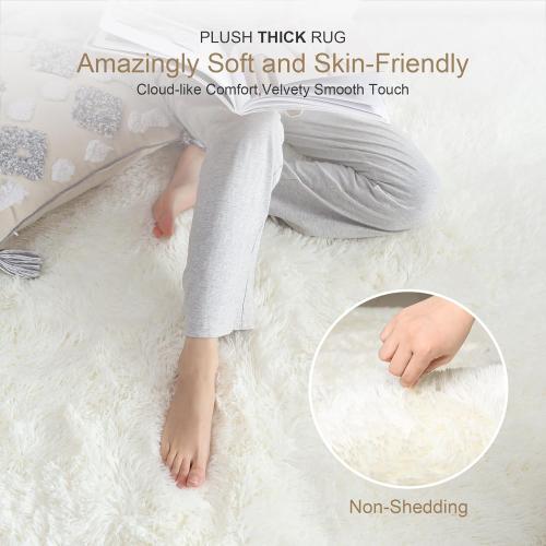 Thick Area Rug 4x6 Cream White Fluffy Shag for Bedroom, Soft Washable Fuzzy Shaggy Non-Slip Plush Carpet for Living Room, Modern Furry Rugs for Kids Nursery Baby Boys Girls Dorm, Ivory