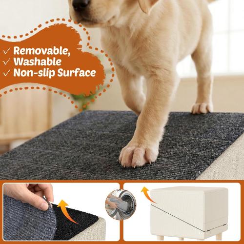 Foldable 15 Inch Dog Ramp, Ramply Split Ottoman with Detachable Washable Treads, 2-in-1 Folding Pet Ramps Stairs for Couch and Bed, Sturdy Ramp for Cats and Small to Medium Dogs