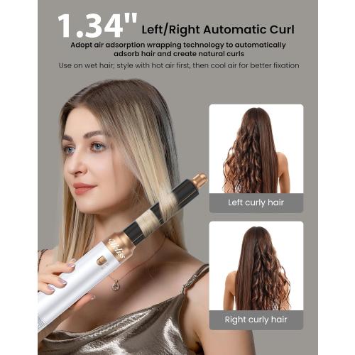 Ukliss 6 in 1 Blow Dryer Brush,Hair Dryer Brush with Ionic Technology, Multifunctional Styler Styling Tools, Auto Air Curler for Hair, Fast Styling for Most Hair Types, Safe ALCI Plug (White Gold)